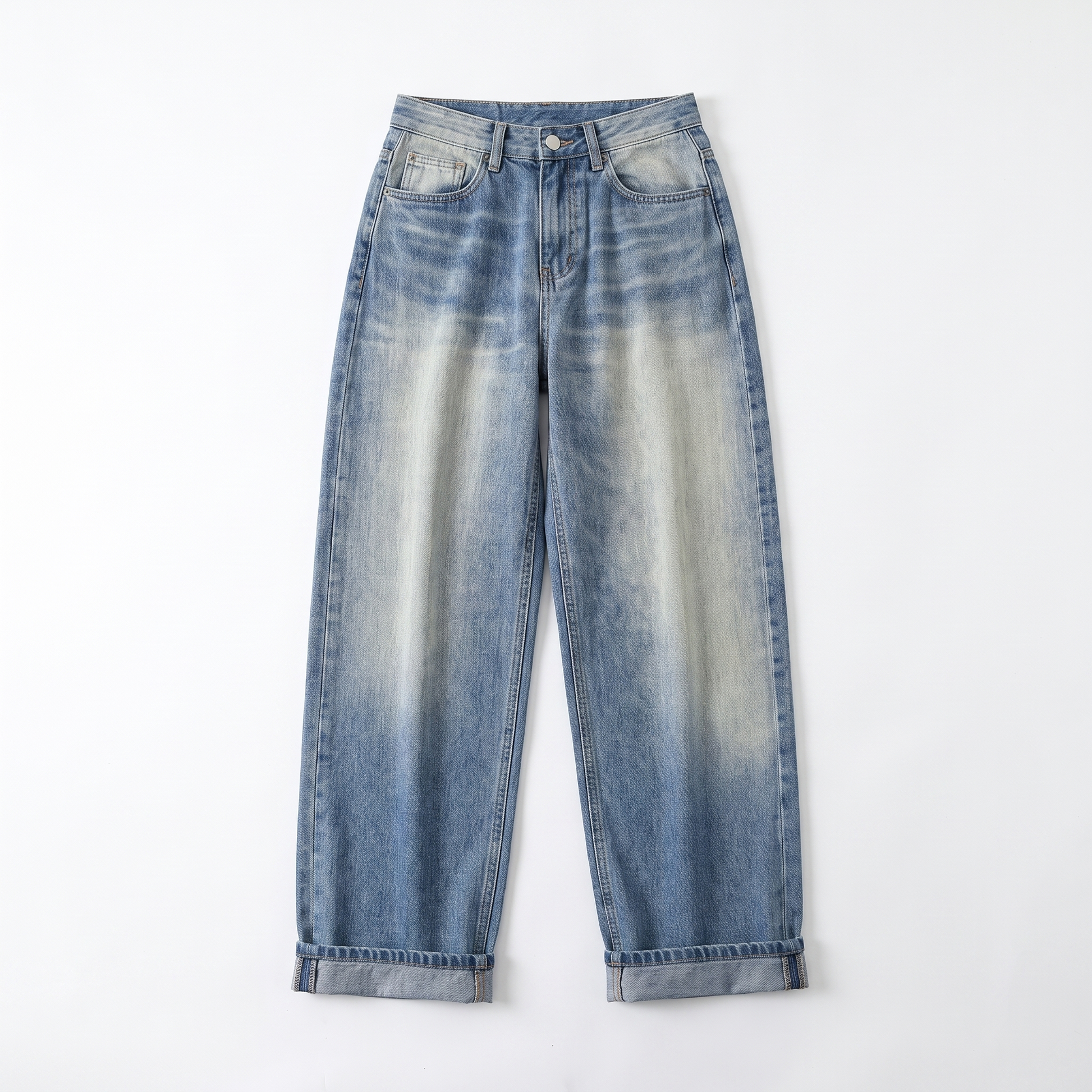Sunoire retro vintage washed washed loose jeans american women low waist all match casual wide leg trousers garment flatlay 01