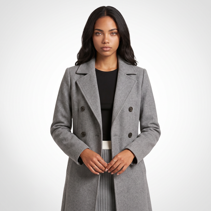 Women's Double-Breasted Wool Coat – Black Autumn Tailoring — Grey