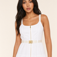 Sunoire Rima white zip-front belted maxi dress neckline zipper and belt detail