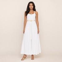 Sunoire Rima white zip-front belted maxi dress front hero view