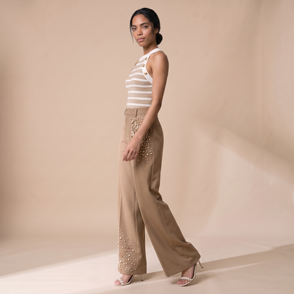 Paloma Brown Pearl Pleated Pants