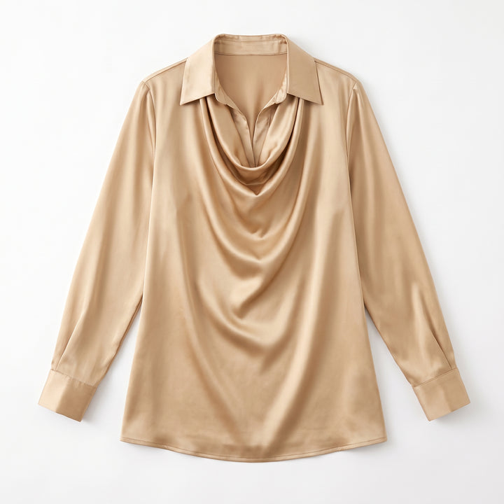 Satin Long Sleeve Blouse – Gold Wedding Guest Blouse