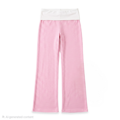 Women's Stripe Foldover Knit Trousers – Pink Everyday Casual Pants