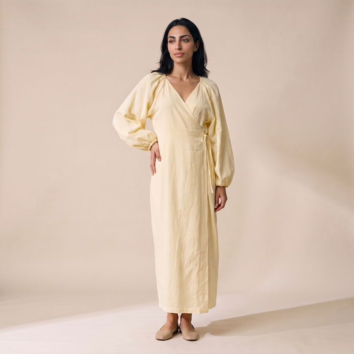 Cynzia Yellow Cotton Dress — Cream