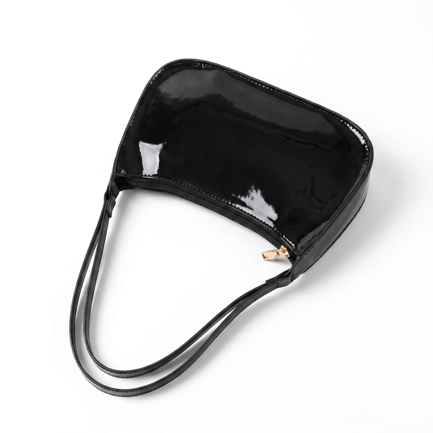 Sunoire romy black patent baguette bag 01 front