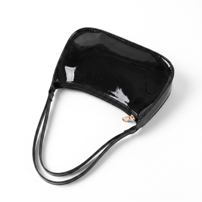Sunoire romy black patent baguette bag 01 front