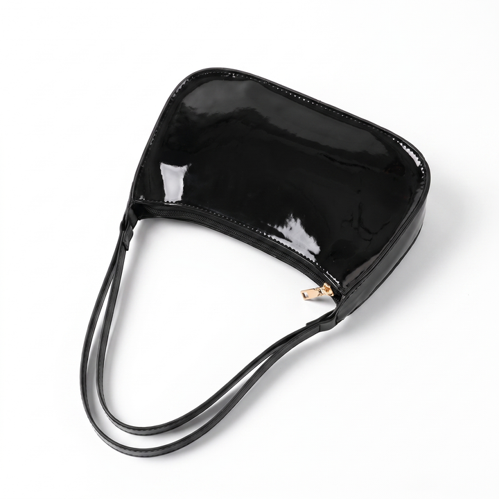Sunoire romy black patent baguette bag 01 front