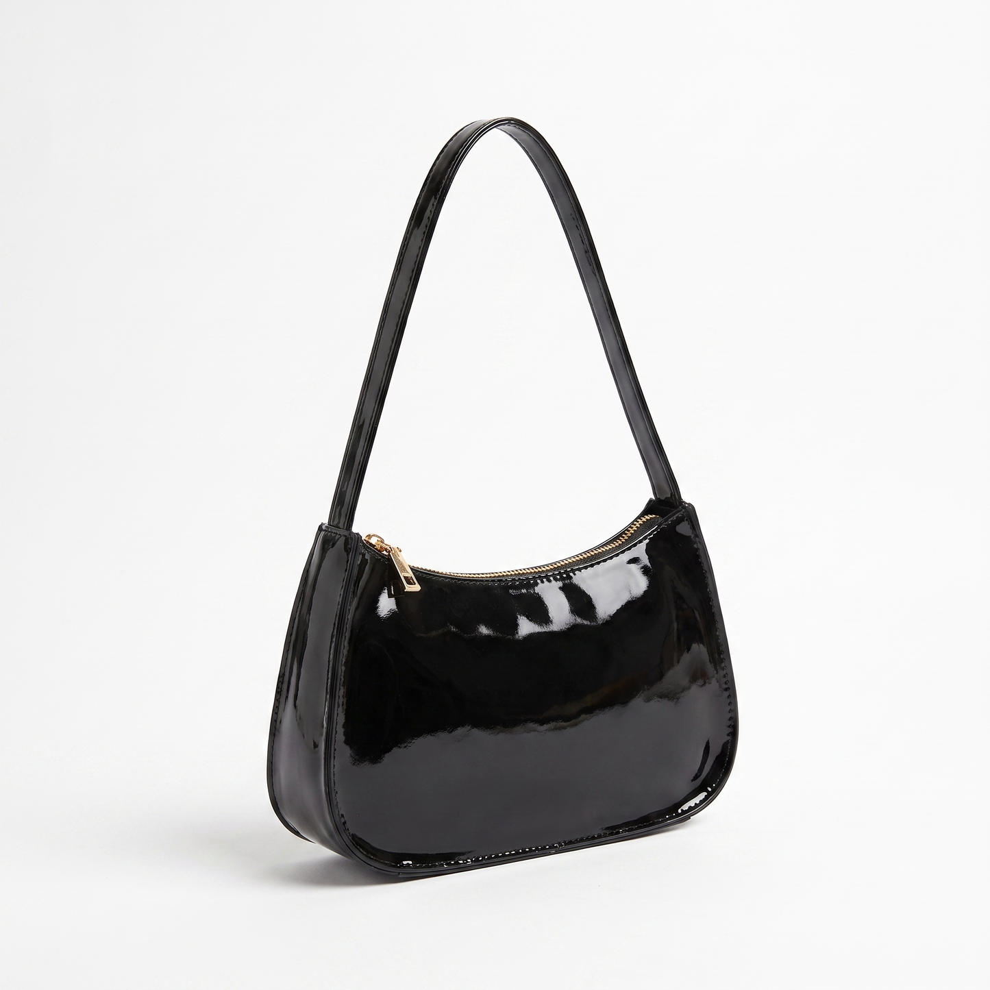 Sunoire romy black patent baguette bag 02 three quarter