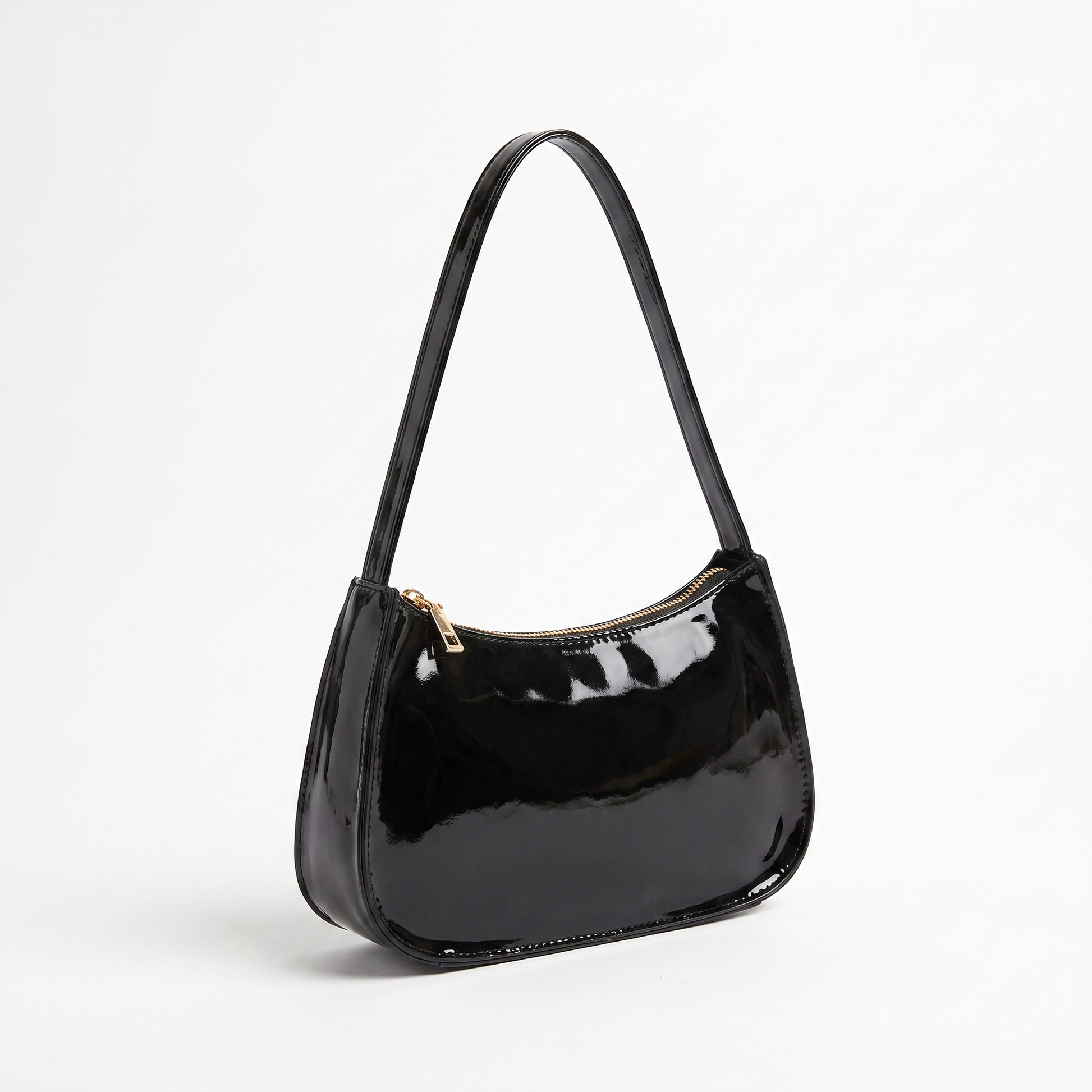 Sunoire romy black patent baguette bag 02 three quarter