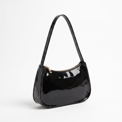Sunoire romy black patent baguette bag 02 three quarter
