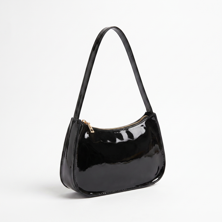 Sunoire romy black patent baguette bag 02 three quarter