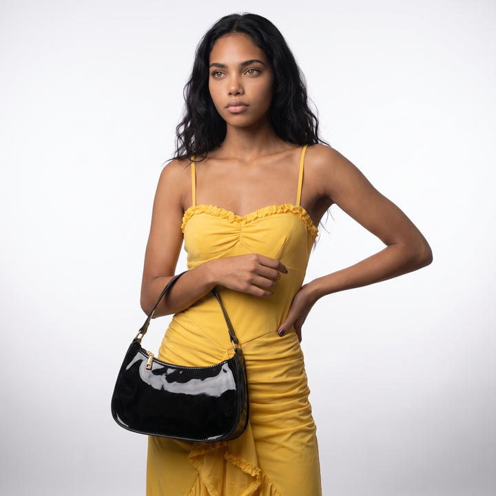 Sunoire romy black patent baguette bag 03 detail