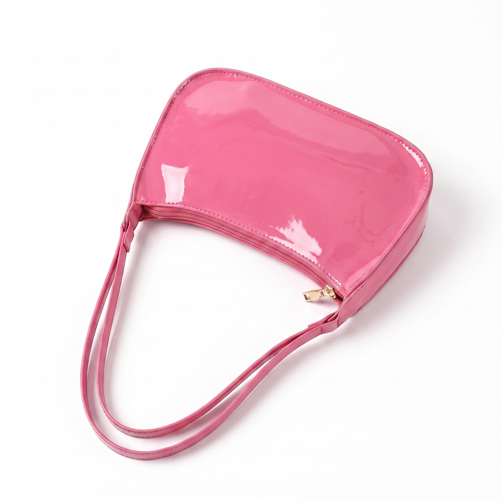 Sunoire romy black patent baguette bag colorway pink front hero 01