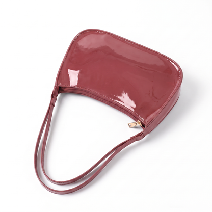 Sunoire romy black patent baguette bag colorway rose front hero 01