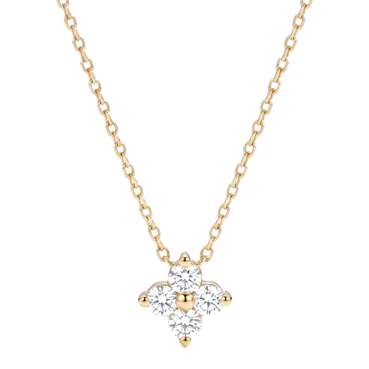 Sunoire fine luxury jewelry 925 sterling silver 18k gold plated diamond four leaf clover necklace for women 01 flatlay gold