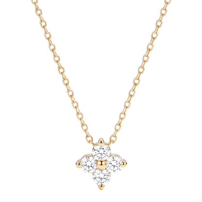 Sunoire fine luxury jewelry 925 sterling silver 18k gold plated diamond four leaf clover necklace for women 01 flatlay gold