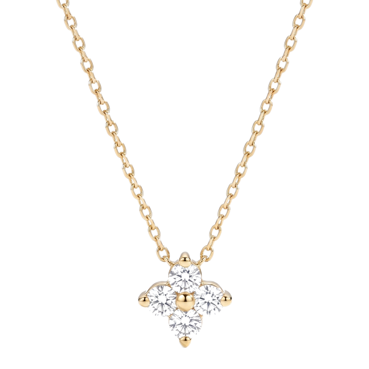 Sunoire fine luxury jewelry 925 sterling silver 18k gold plated diamond four leaf clover necklace for women 01 flatlay gold