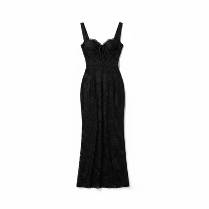 Sunoire ronna spaghetti lace maxi dress mannequin black 01