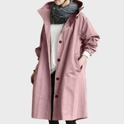 Waterproof Trench Coat Hooded Long Women's Raincoat in Pink