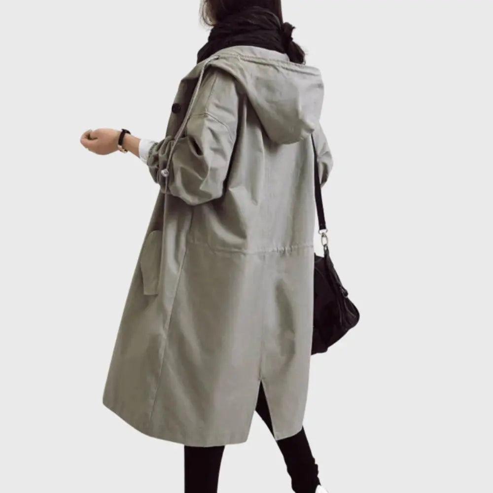 Waterproof Trench Coat Hooded Long Women's Raincoat in Pink, another view