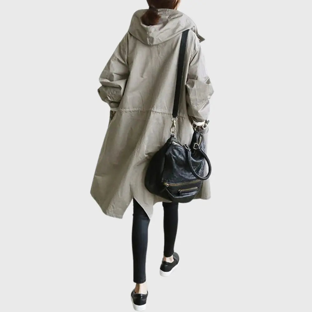 Waterproof Trench Coat Hooded Long Women's Raincoat in Pink, another view