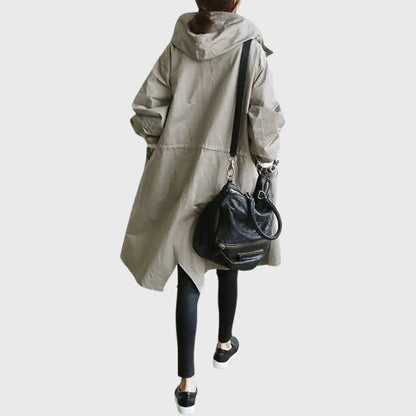 Waterproof Trench Coat Hooded Long Women's Raincoat in Pink, another view