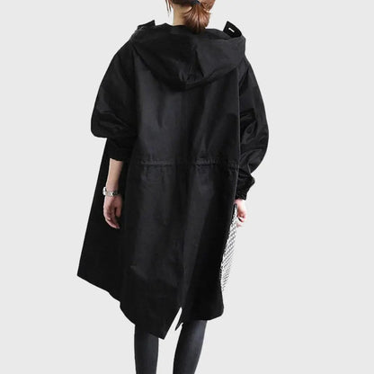 Waterproof Trench Coat Hooded Long Women's Raincoat in Pink, another view