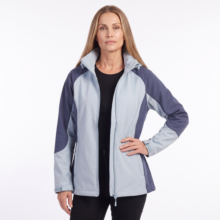 Women's 2 in 1 Hooded Softshell Jacket, Pink Fleece Lined Outdoor Coat — Light Blue