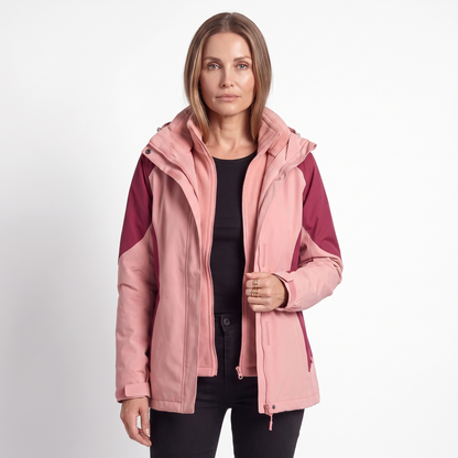 Women's 2 in 1 Hooded Softshell Jacket, Pink Fleece Lined Outdoor Coat, front view