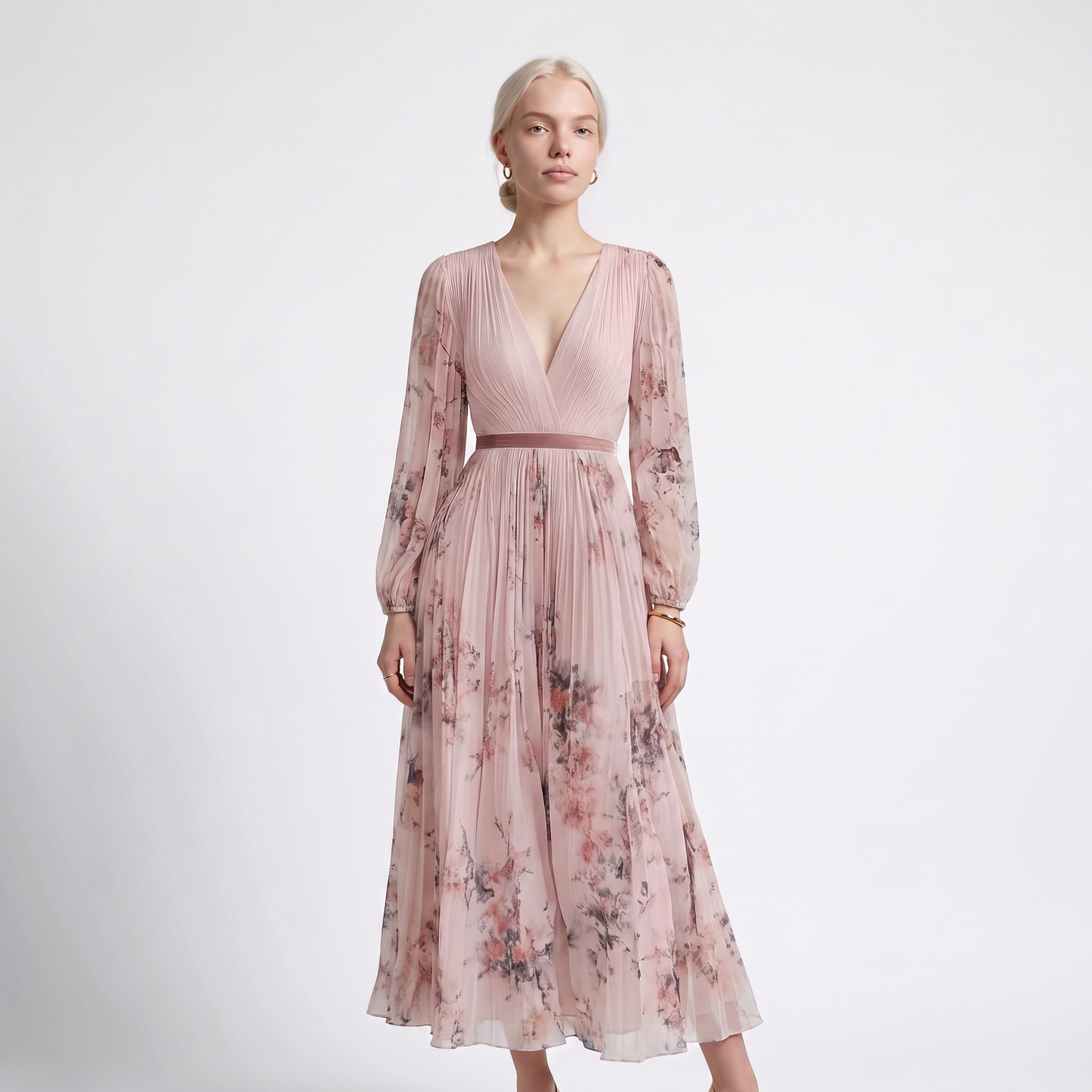 Sunoire rowella elegant pleated maxi dress colorway pink front hero 01