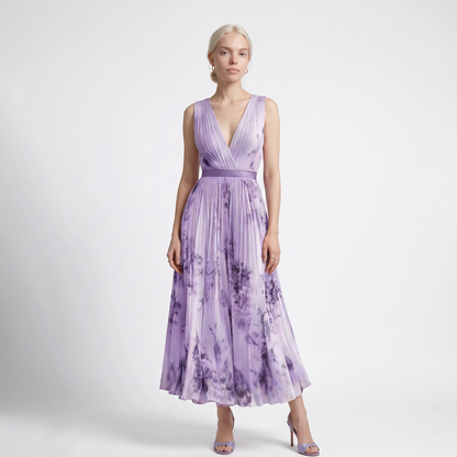 Sunoire rowella elegant pleated maxi dress colorway purple front hero 01