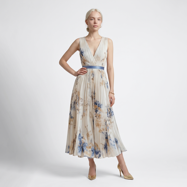 Sunoire rowella elegant pleated maxi dress front hero 01