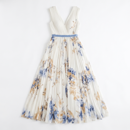 Sunoire rowella elegant pleated maxi dress garment flatlay 01