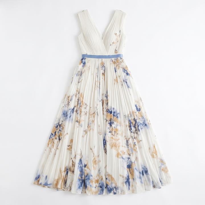 Sunoire rowella elegant pleated maxi dress garment flatlay 01