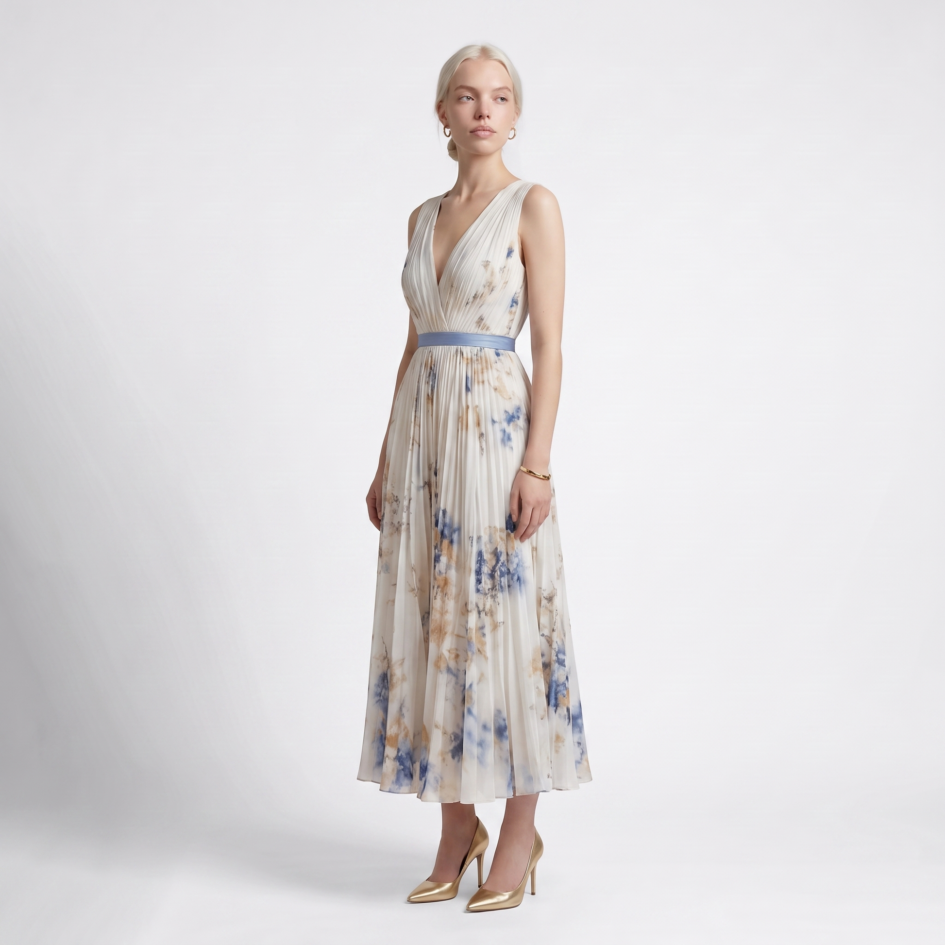 Sunoire rowella elegant pleated maxi dress three quarter 01
