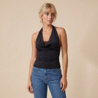 Lacey Black Layered Cowl Halter Top