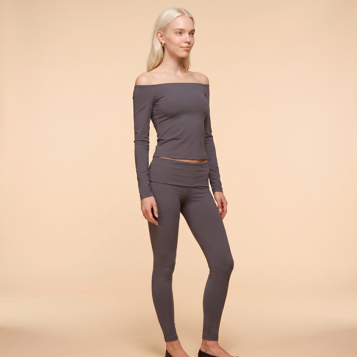 Tezia Plum Off-Shoulder Top — Gray