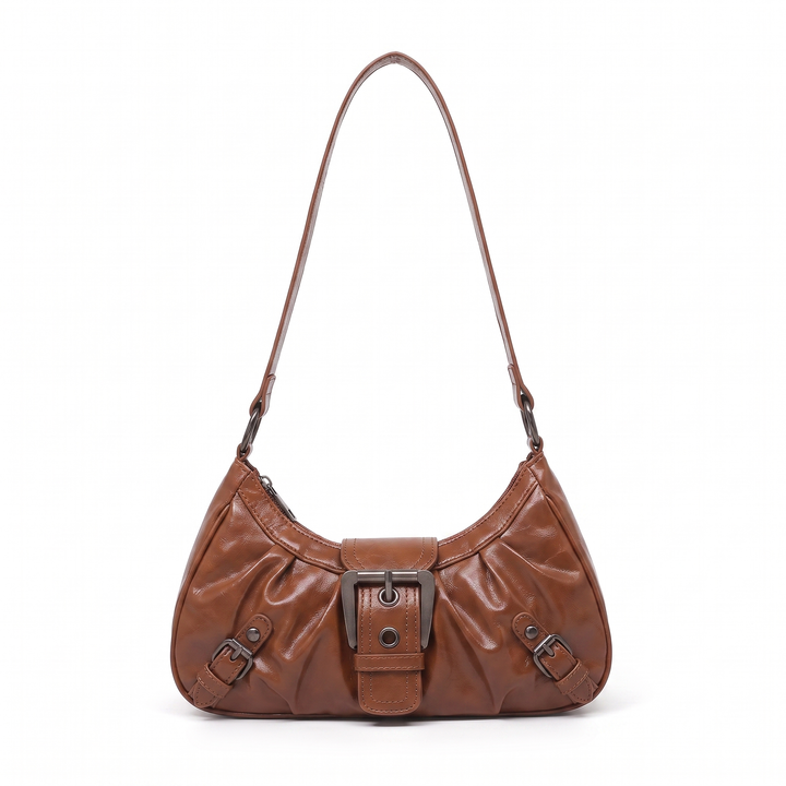 Pleated Structured Hobo Bag – Black Everyday Casual Shoulder Bag — Brown