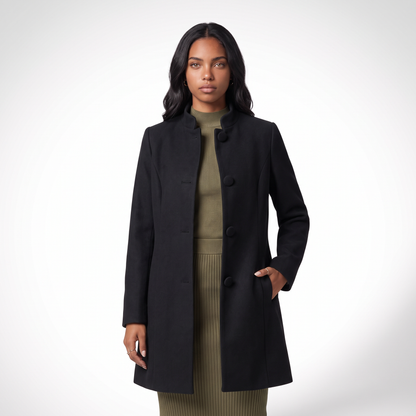 Sunoire sable women s winter coat with button closure and long sleeves colorway black front crop 01
