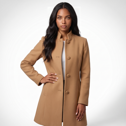 Sunoire sable women s winter coat with button closure and long sleeves colorway camel front crop 01