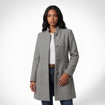 Sunoire sable women s winter coat with button closure and long sleeves colorway gray front crop 01
