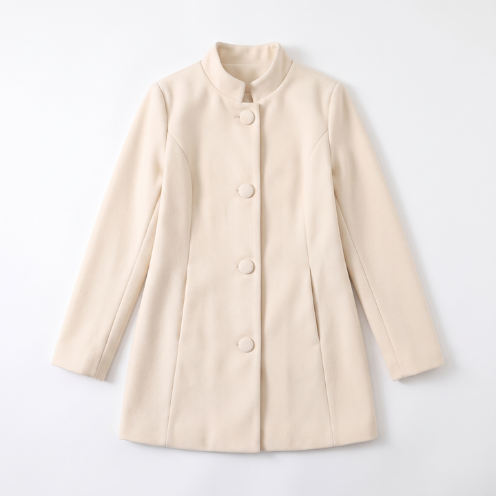 Sunoire sable women s winter coat with button closure and long sleeves garment flatlay 01