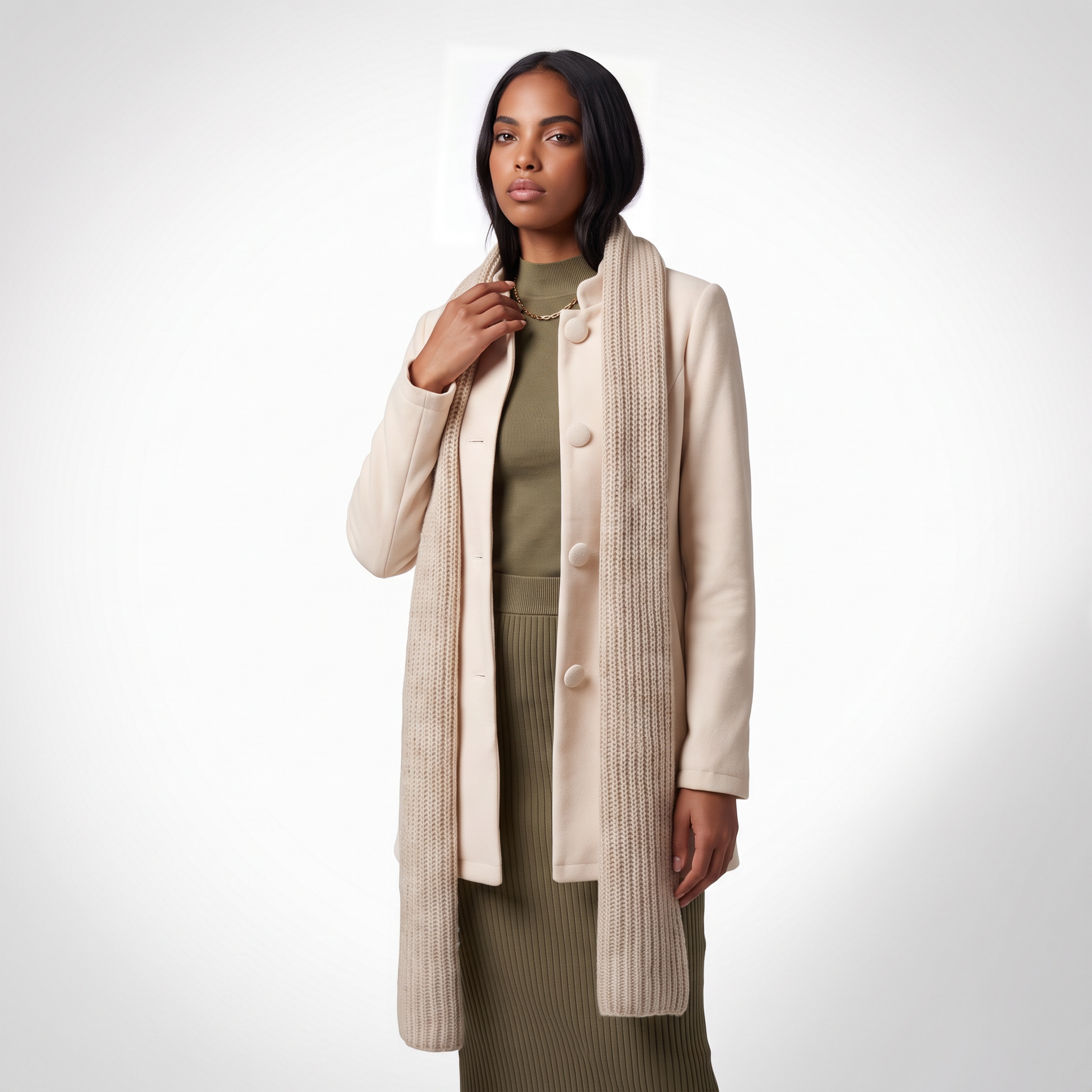 Sunoire sable women s winter coat with button closure and long sleeves top crop 3q 01