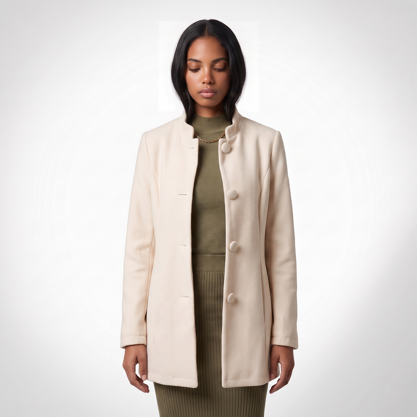 Sunoire sable women s winter coat with button closure and long sleeves top front crop 01