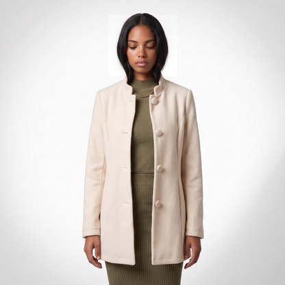 Sunoire sable women s winter coat with button closure and long sleeves top front crop 01