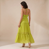 Sunoire saelvion spaghetti maxi dress in chartreuse back view 01