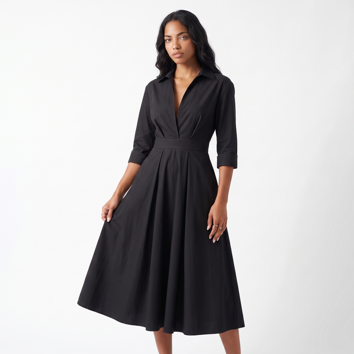 Sunoire sarah womens button front collared midi dress colorway black front crop 01