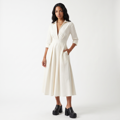 Sunoire sarah womens button front collared midi dress front hero 01