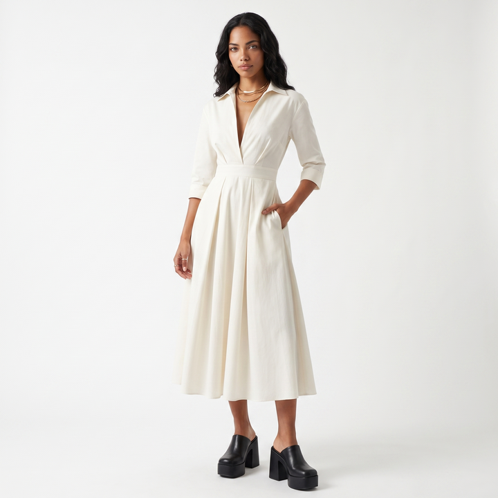 Sunoire sarah womens button front collared midi dress front hero 01