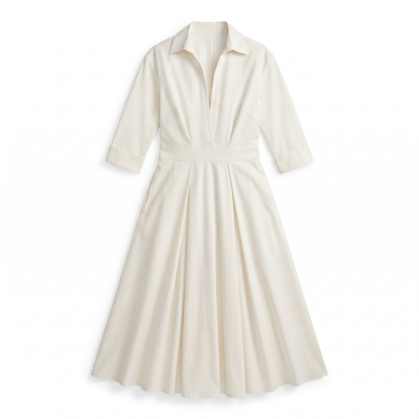 Sunoire sarah womens button front collared midi dress garment flatlay 01